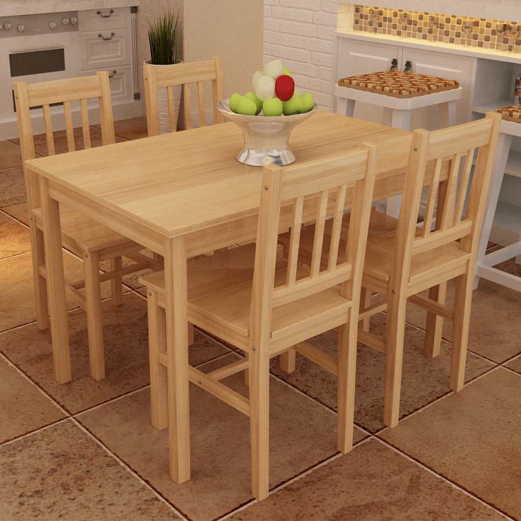 Wooden Dining Table with 4 Chairs Brown Brown