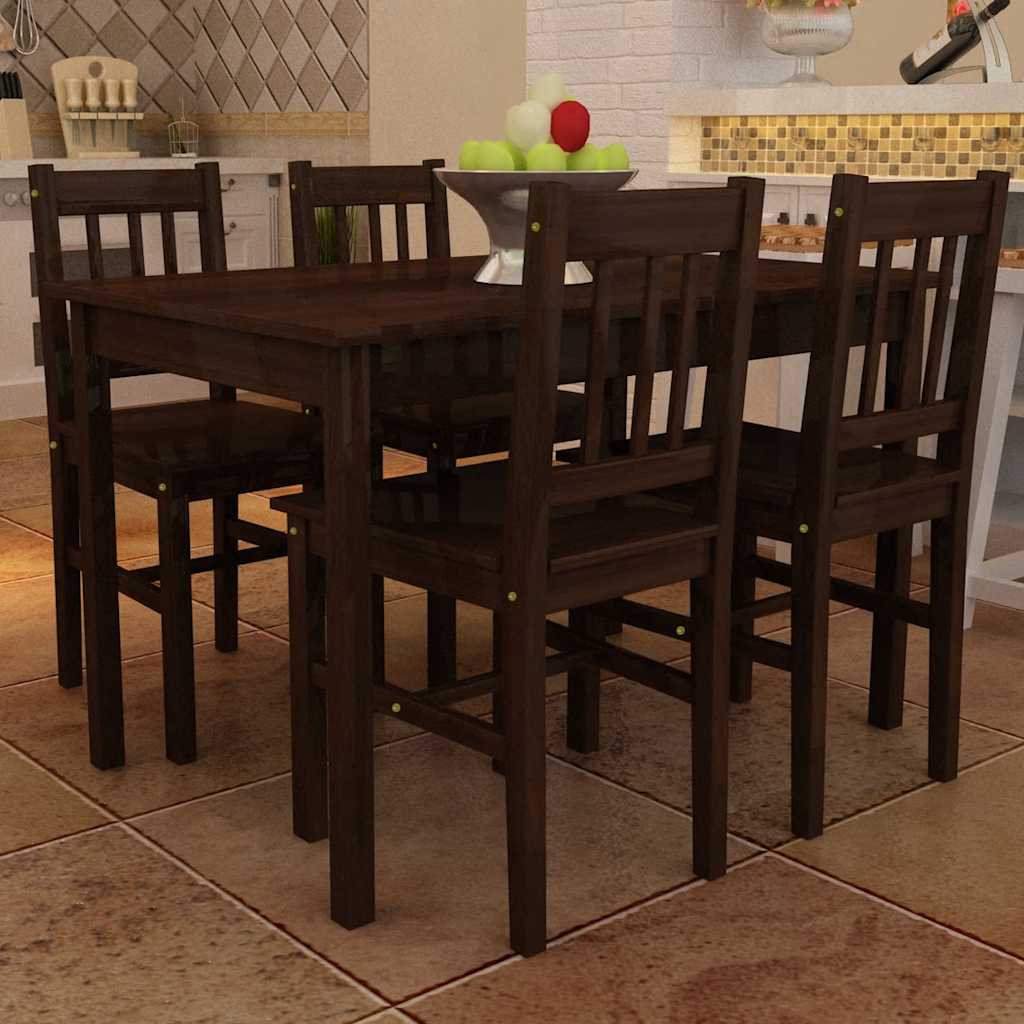 Wooden Dining Table with 4 Chairs Brown Dark brown