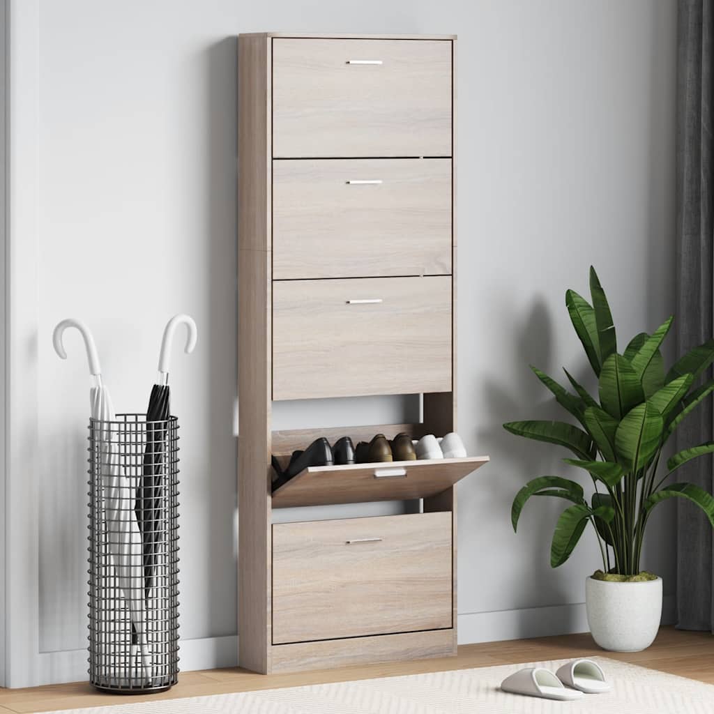 vidaXL Shoe Cabinet | Oak | Engineered wood | 59 x 17 x 169 cm | Shoe Cabinet 1