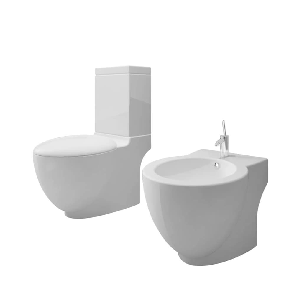 White Ceramic Toilet & Bidet Set 2