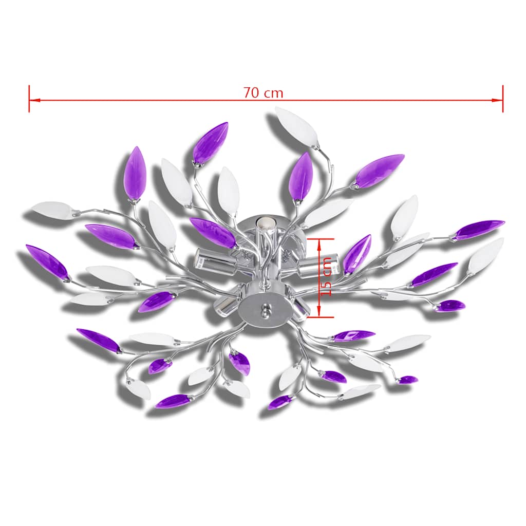 241477 Purple & White Ceiling Lamp with Acrylic Crystal Leaf Arms for 5 E14 Bulbs 4