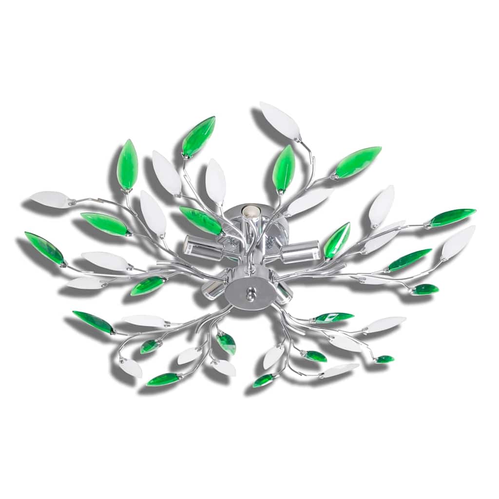 241478 Green & White Ceiling Lamp with Acrylic Crystal Leaf Arms for 5 E14 Bulbs 2
