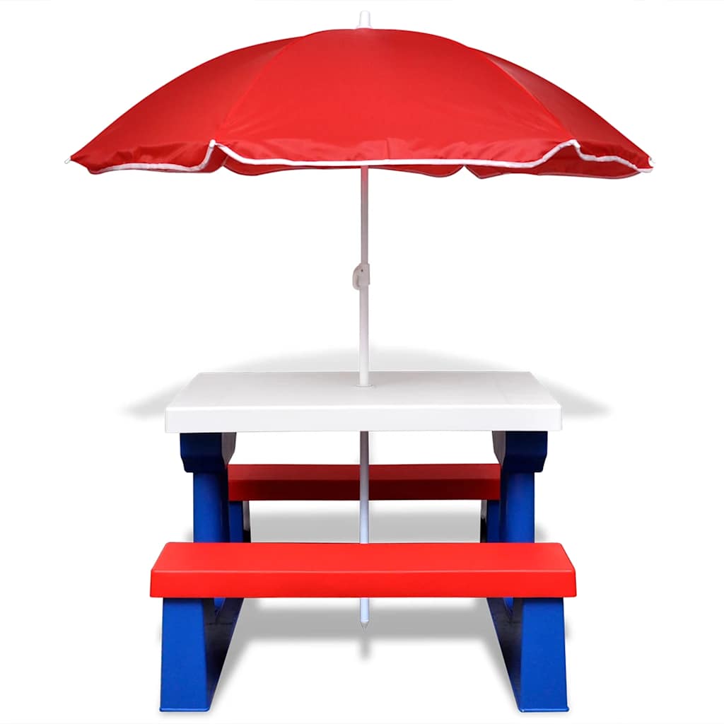 41455 vidaXL Kids'Picnic Table with Benches and Parasol Multicolour 2