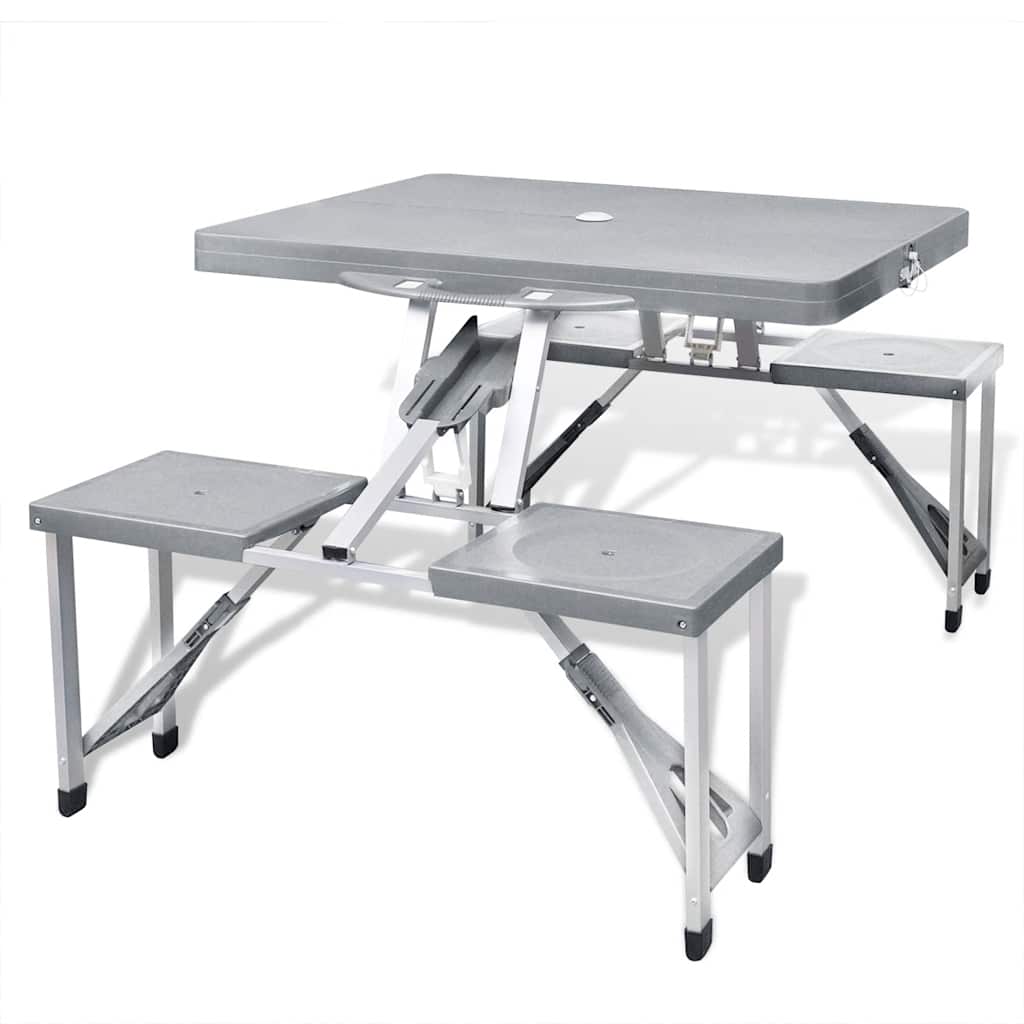 Foldable Camping Table Set with 4 Stools Light grey