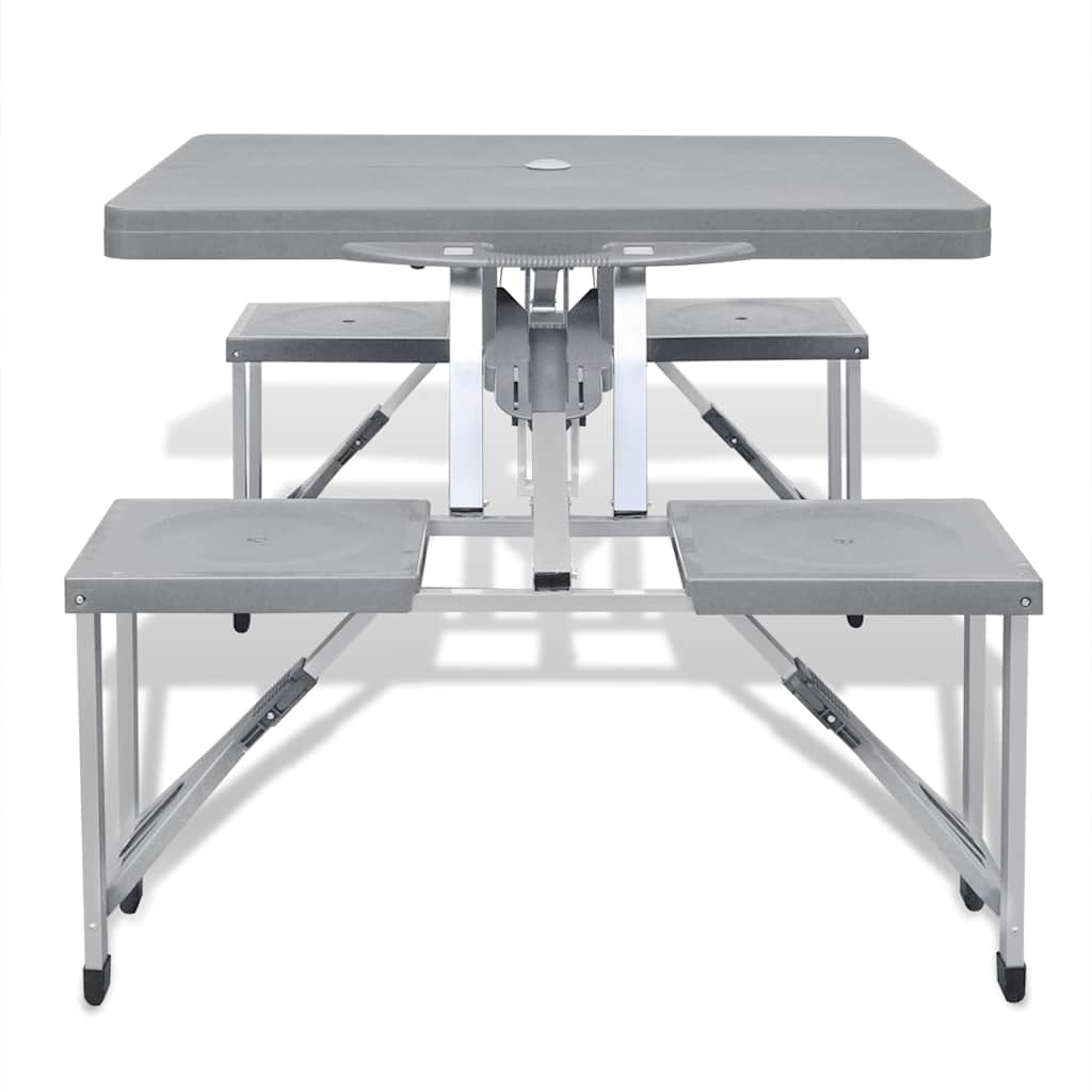 vidaXL Foldable Camping Table Set with 4 Stools Aluminium Extra Light Grey 2