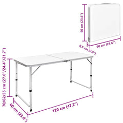 Foldable Camping Height Adjustable Aluminium 120 x 60 cm Table