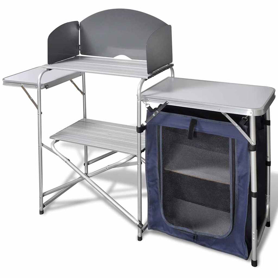 41330 Foldable Camping Kitchen Unit with Windshield Aluminium 1