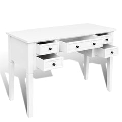 Writing Desk with 5 Drawers White
