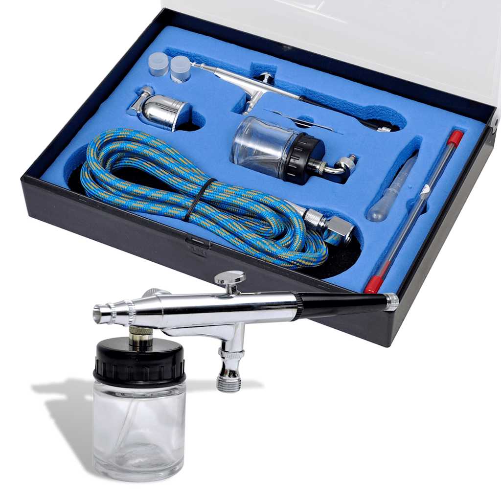 vidaXL Airbrush Set with Glass Jar 0.2 / 0.3 / 0.5 mm Nozzles 1