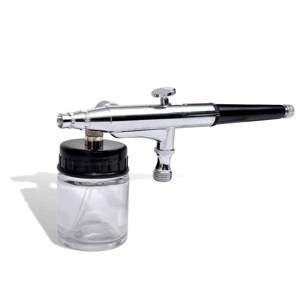 vidaXL Airbrush Set with Glass Jar 0.2 / 0.3 / 0.5 mm Nozzles 6