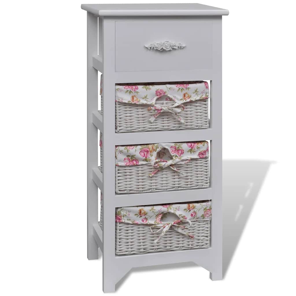 vidaXL Cabinet with 1 Drawer and 3 Baskets White Paulownia Wood 2