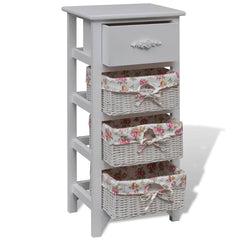 vidaXL Cabinet with 1 Drawer and 3 Baskets White Paulownia Wood 3