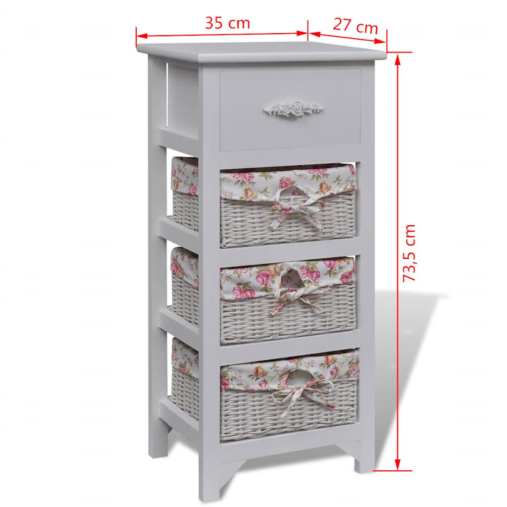 vidaXL Cabinet with 1 Drawer and 3 Baskets White Paulownia Wood 6