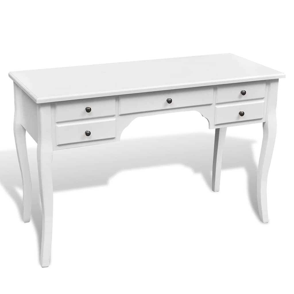 Wooden French Desk with Curved Legs and 5 Drawers 1