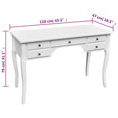 Wooden French Desk with Curved Legs and 5 Drawers 4
