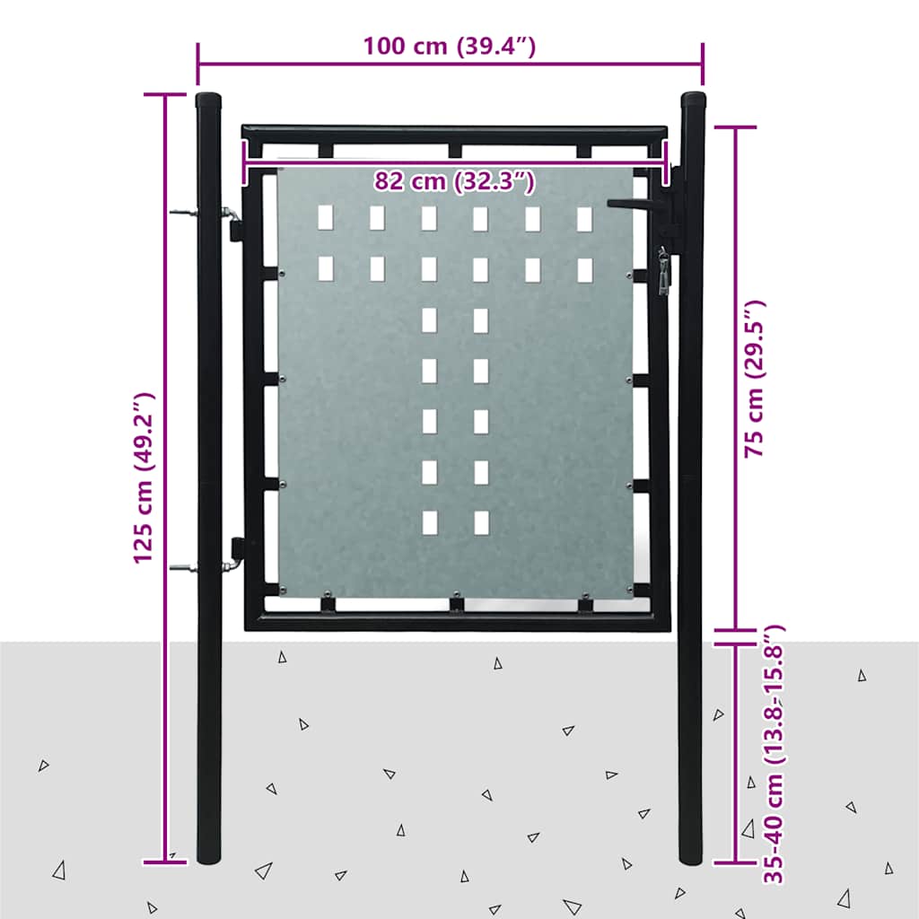 Black Single Door Fence Gate 100 cm 75 cm