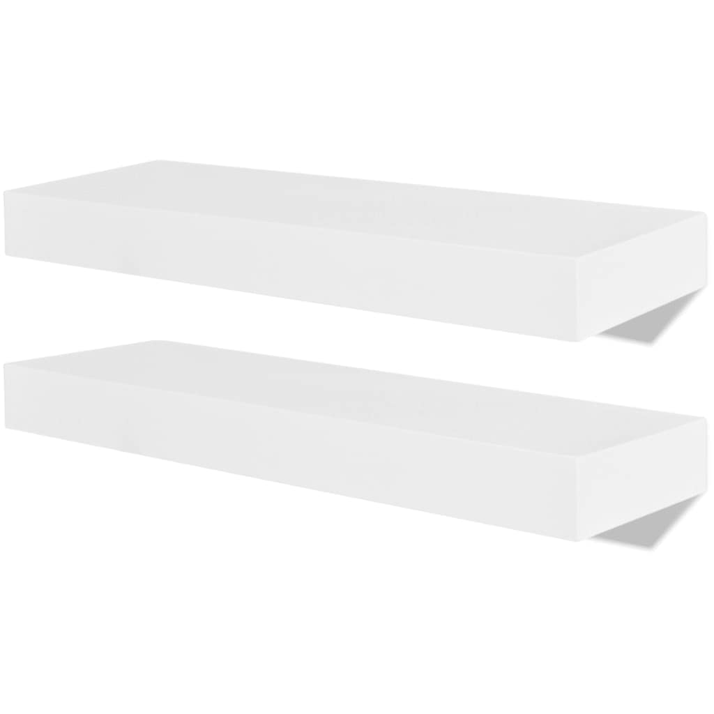 vidaXL 2 White MDF Floating Wall Display Shelves Book/DVD Storage 2