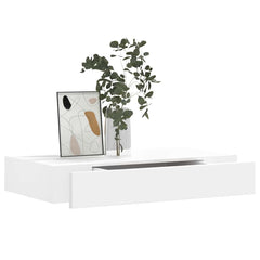 White MDF Floating Wall Display Shelf 1 Drawer Book/DVD Storage 3