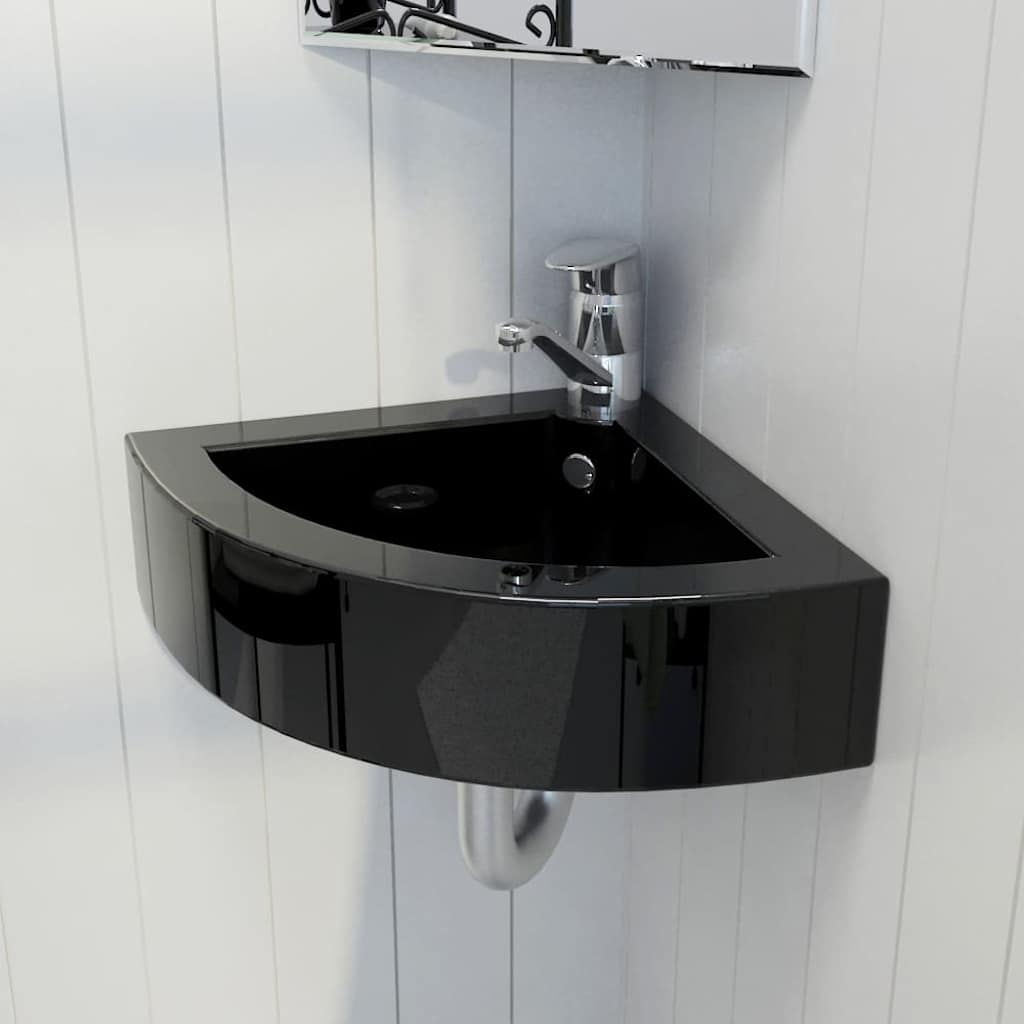 vidaXL Wash Basin with Overflow 45x32x12.5 cm Black 1