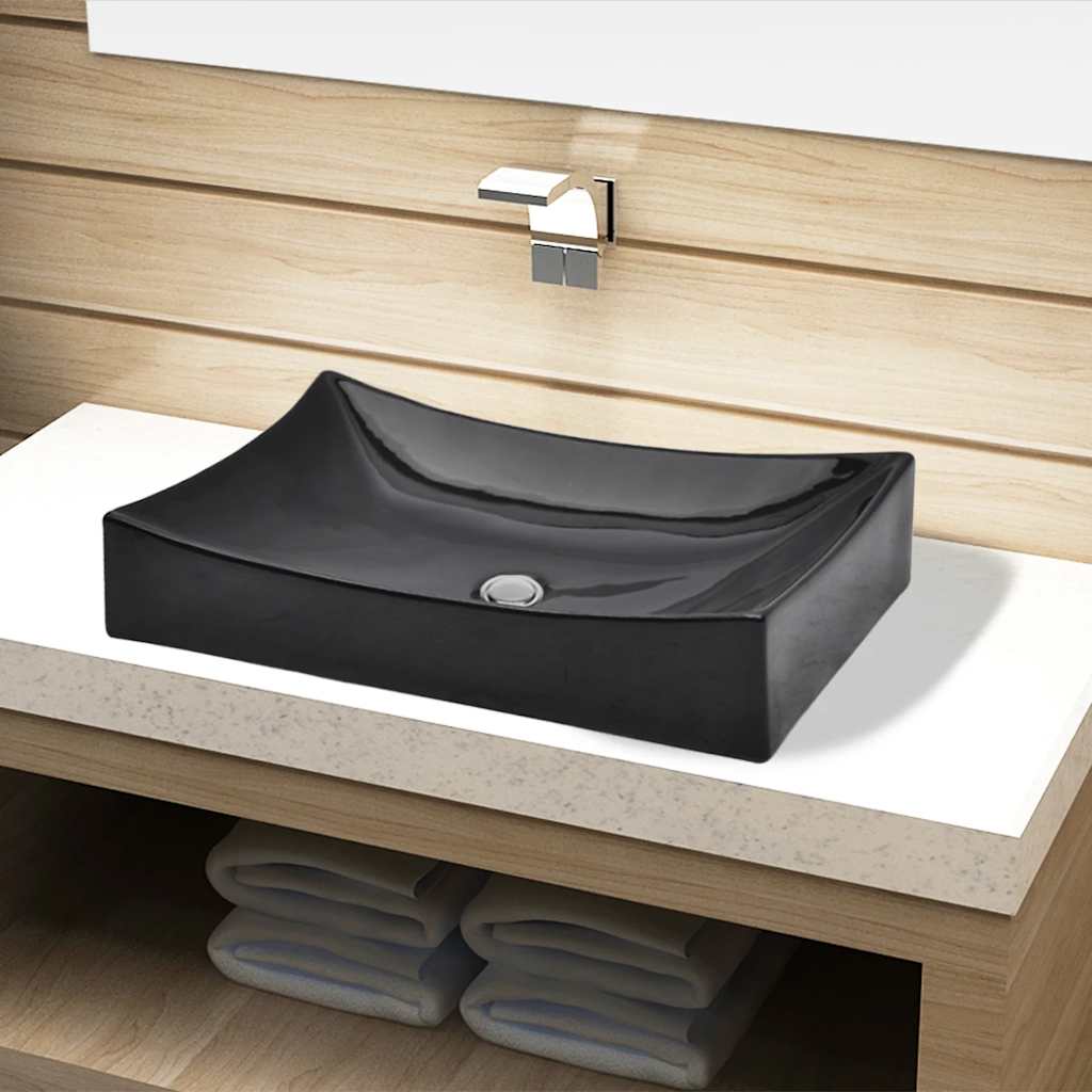 Ceramic Bathroom Sink Basin Rectangular Black
