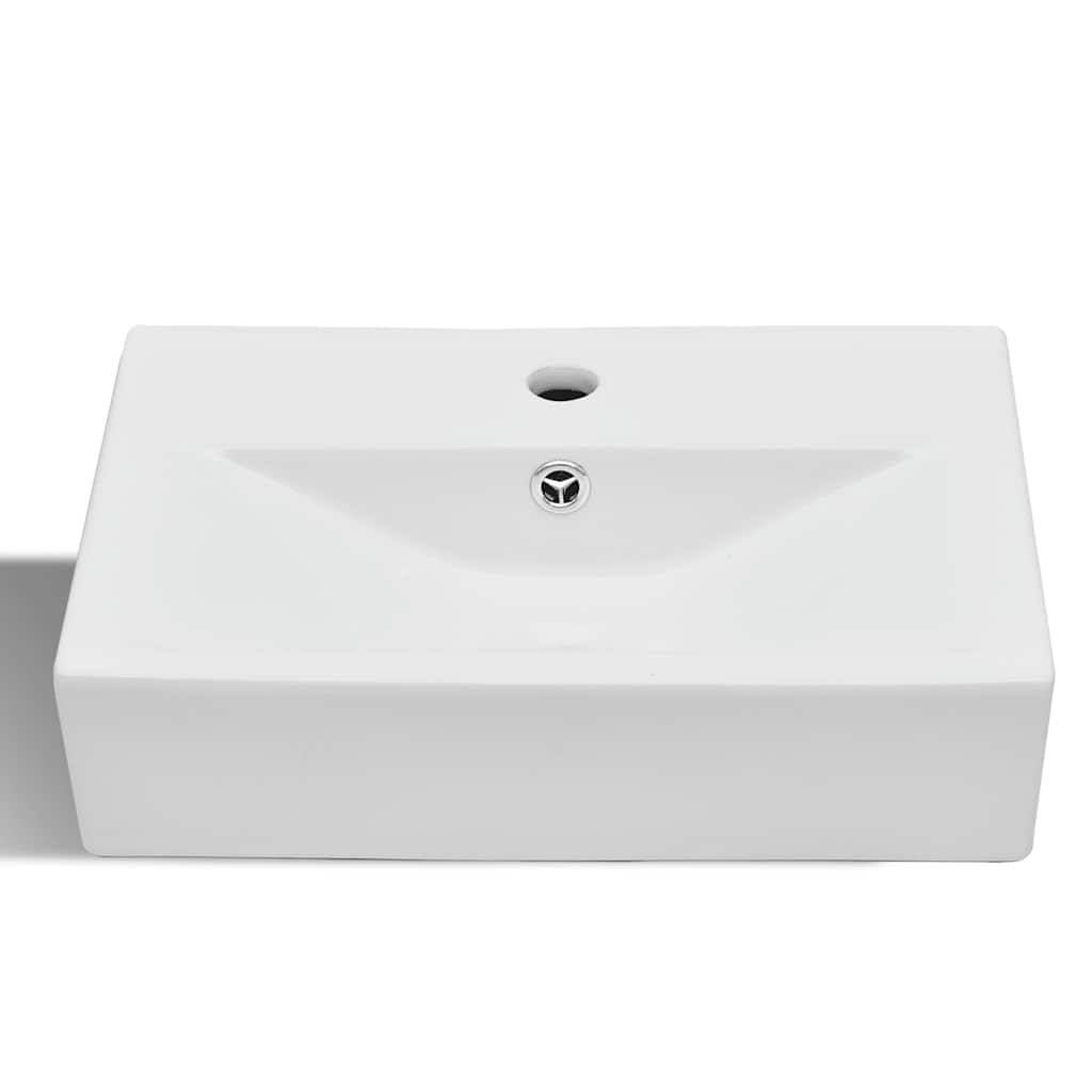 Ceramic Bathroom Sink Basin Faucet/Overflow Hole Rectangular White
