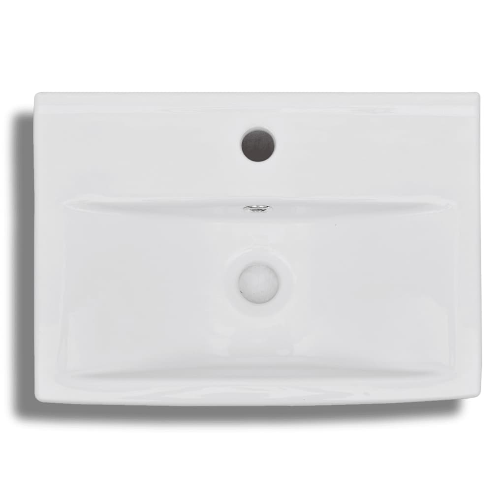 Ceramic Bathroom Sink Basin Faucet/Overflow Hole Rectangular White