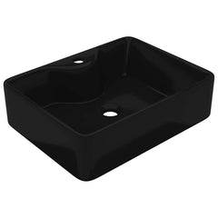 Ceramic Bathroom Sink Basin with Faucet Hole Black Square 2