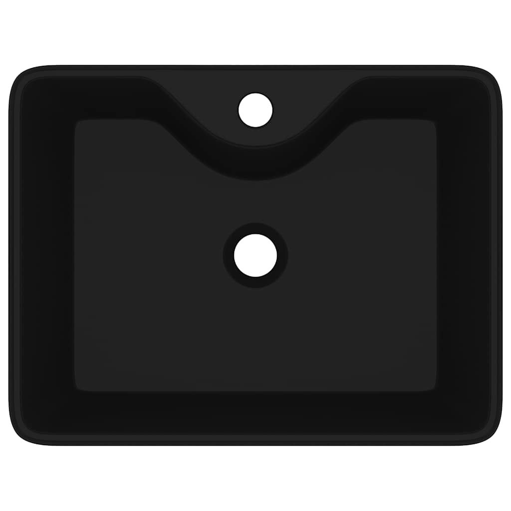 Ceramic Bathroom Sink Basin with Faucet Hole Black Square 4