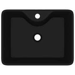 Ceramic Bathroom Sink Basin with Faucet Hole Black Square 4