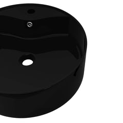 Ceramic Bathroom Sink Basin Faucet/Overflow Hole Black Round 5