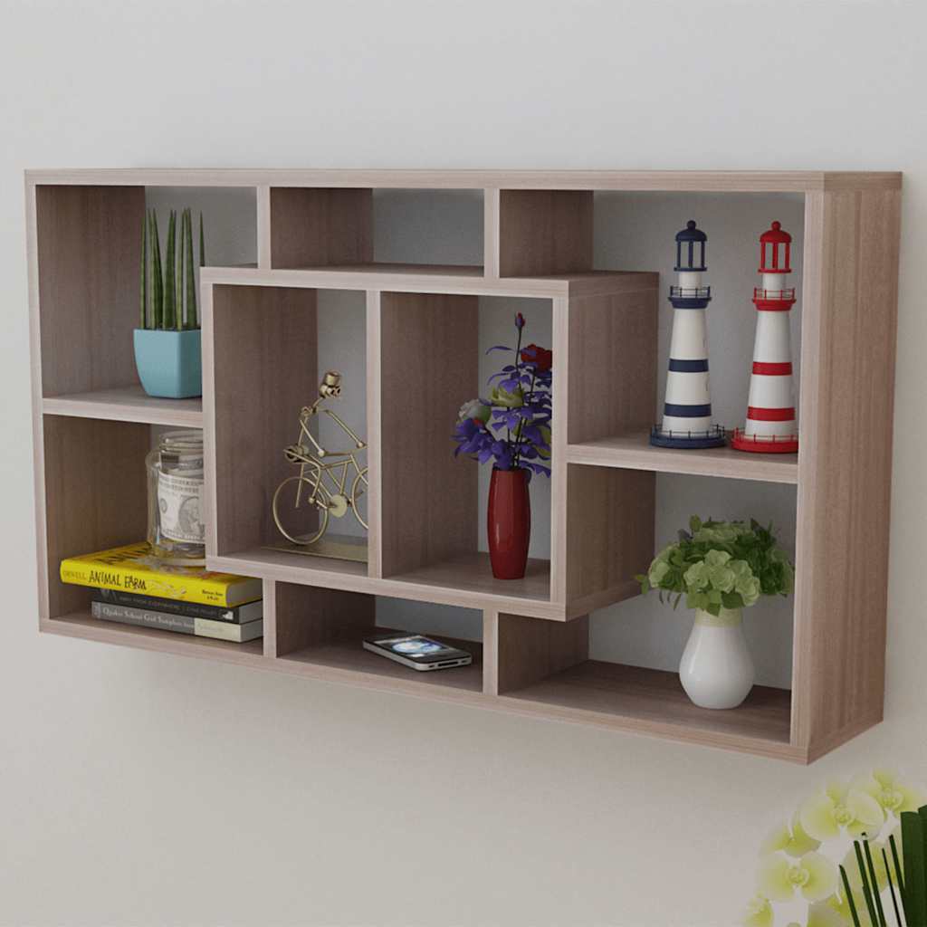 242549 Floating Wall Display Shelf 8 Compartments Oak Colour 5