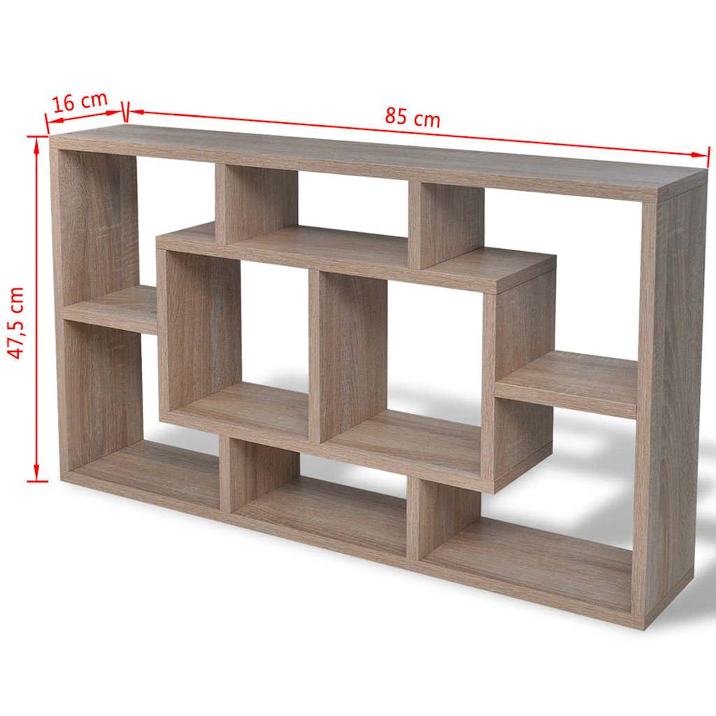 242549 Floating Wall Display Shelf 8 Compartments Oak Colour 6