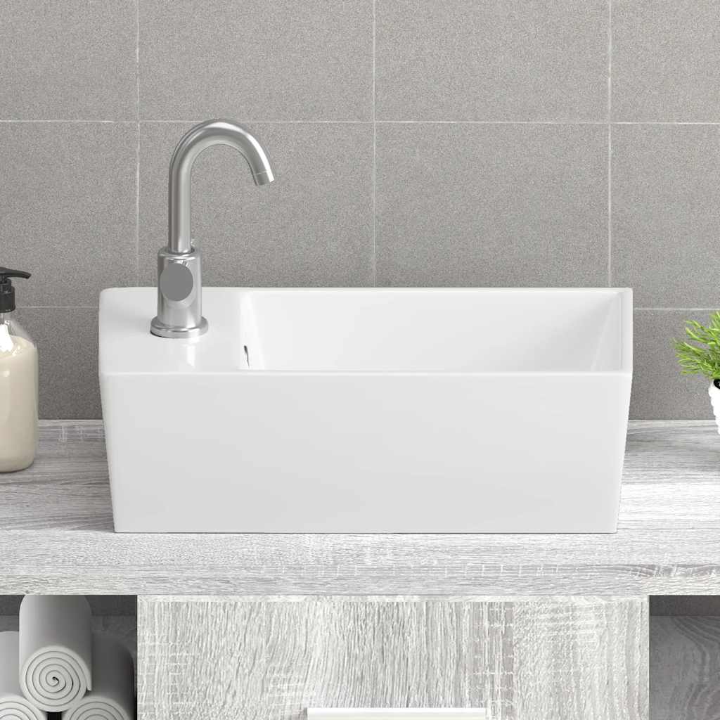 vidaXL Wash Basin White 48x25x15 cm Ceramic 3