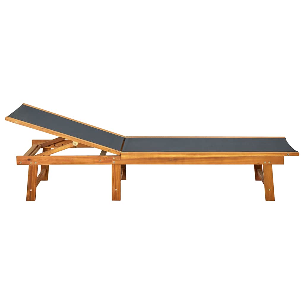 Sun Loungers 2 pcs Solid Wood Acacia and Textilene Black Sun lounger