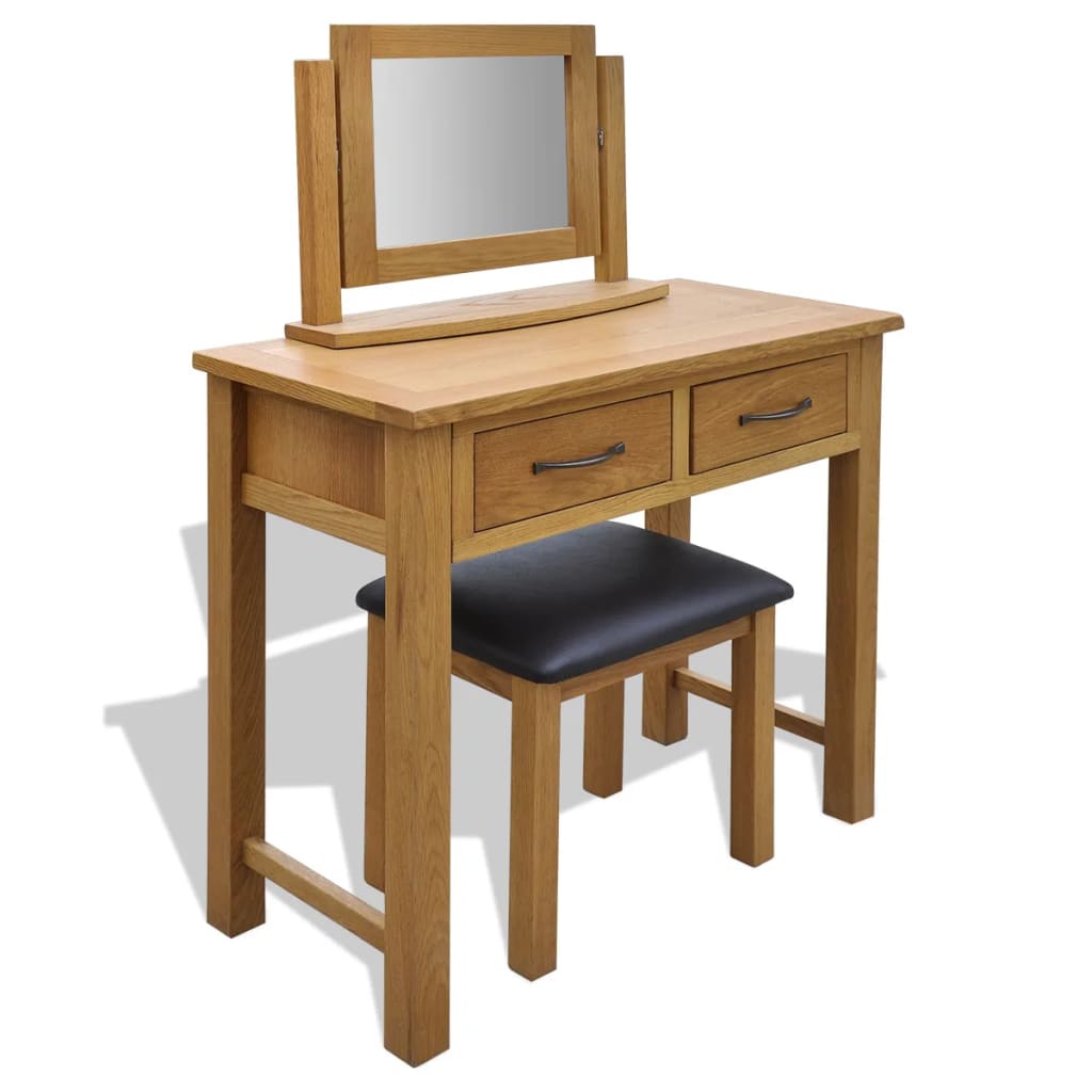 vidaXL Dressing Table with Stool Solid Oak Wood 1