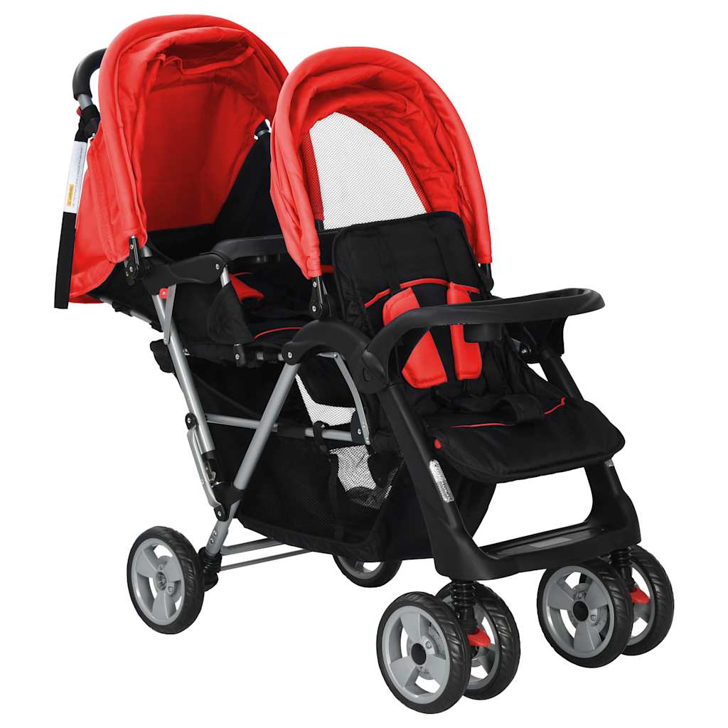 Tandem Stroller Steel and Black Red