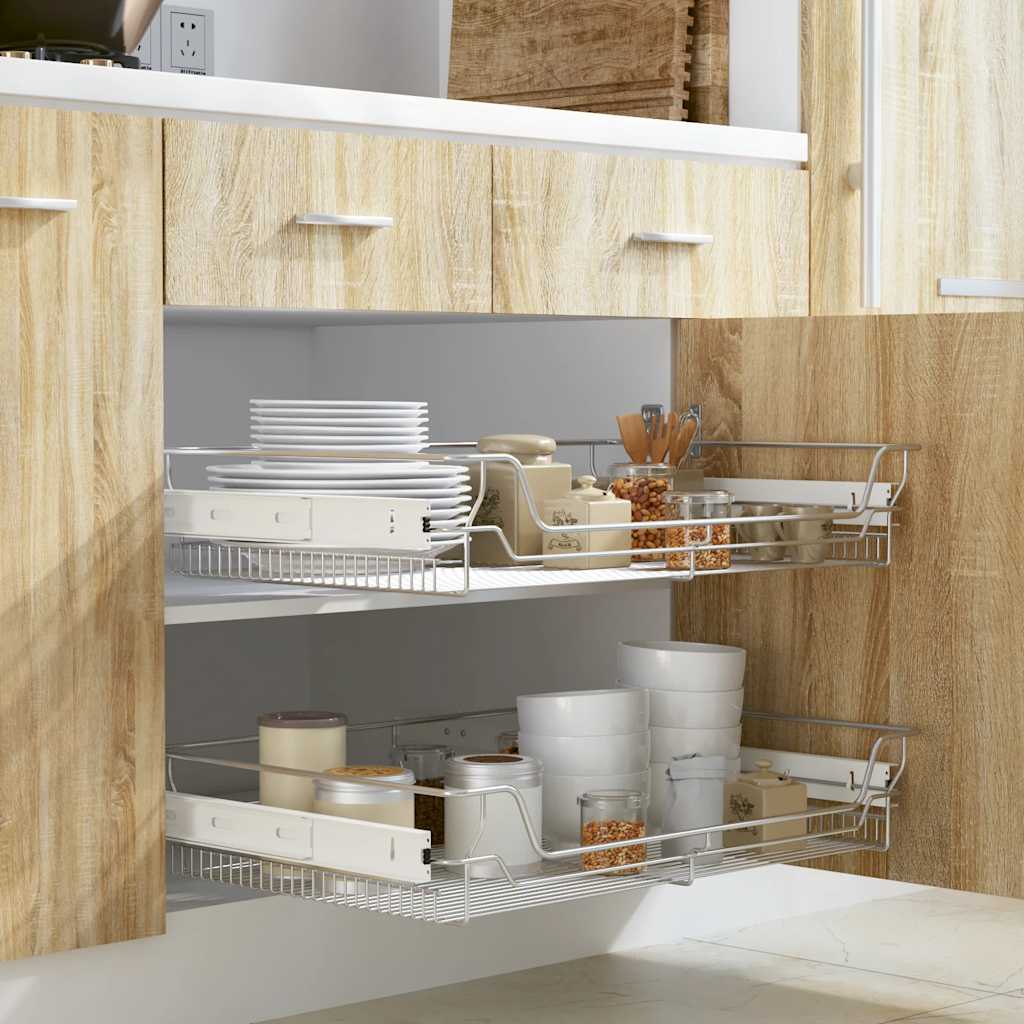 vidaXL Pull-Out Wire Baskets 2 pcs Silver 800 mm 1