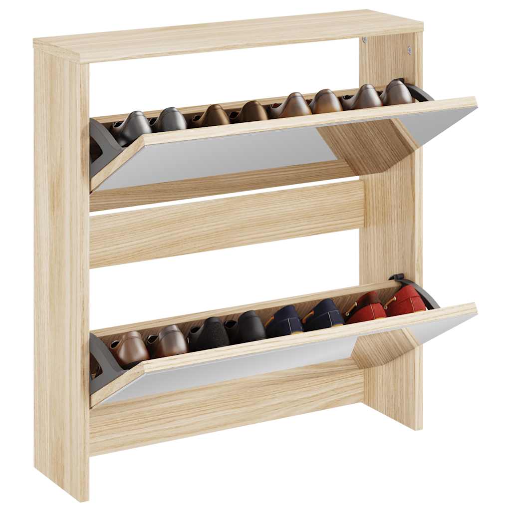 vidaXL Shoe Rack | Oak | Engineered wood and mirror | Medium | Shoe Rack 3