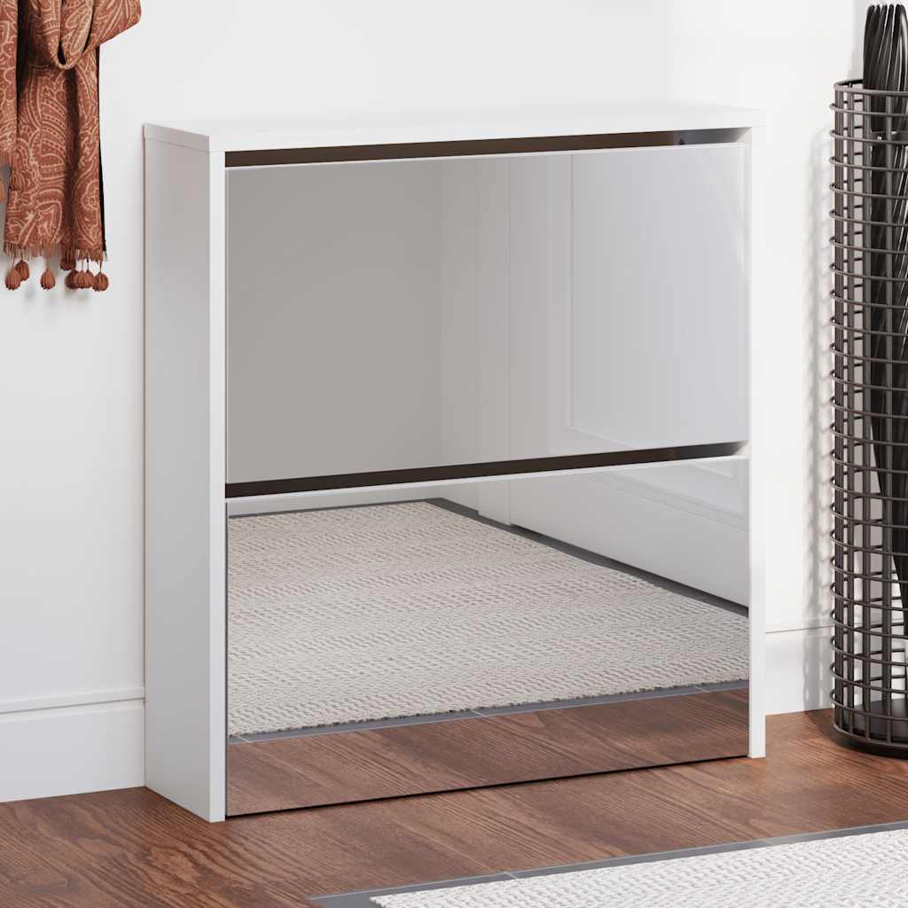 vidaXL Shoe Cabinet 2-Layer Mirror White 63x17x67 cm 1
