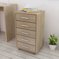 Drawer Cabinet with Castors Engineered Wood in Oak