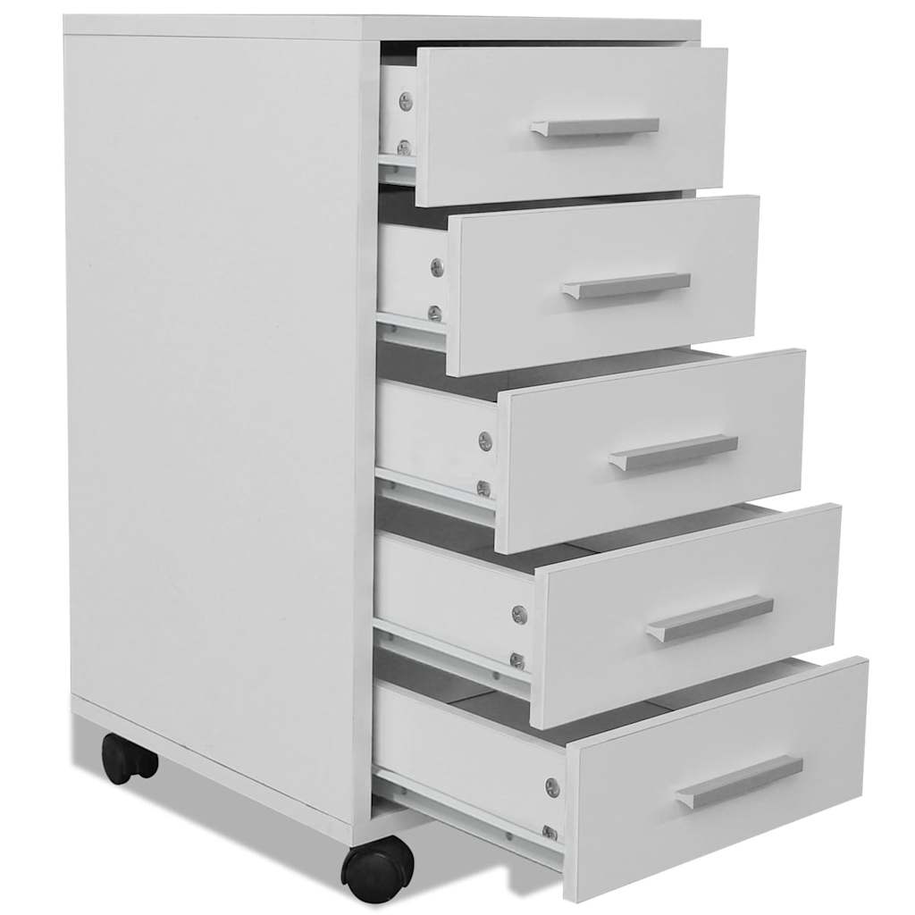 Office Drawer Unit with Castors 5 Drawers White, image 5