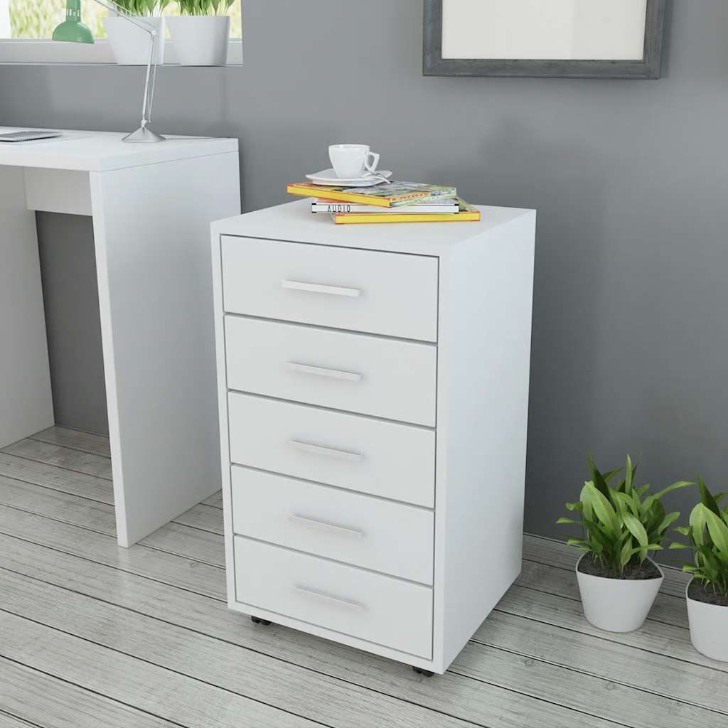 Drawer Cabinet with Castors Engineered Wood in White