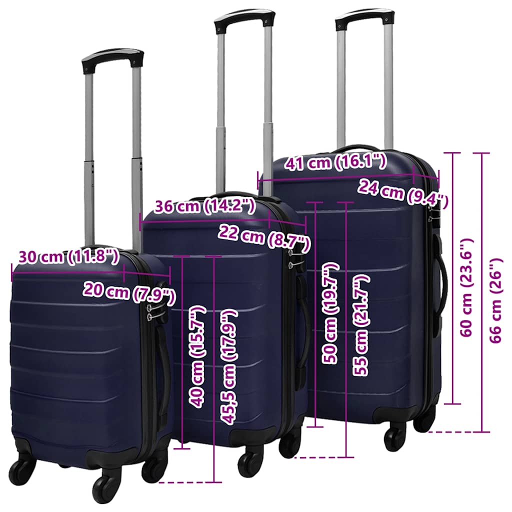 vidaXL Three Piece Hardcase Trolley Set Blue 45.5/55/66 cm 6