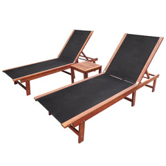 Sun Loungers 2 pcs Solid Wood Acacia and Textilene Black 2x sun lounger + table