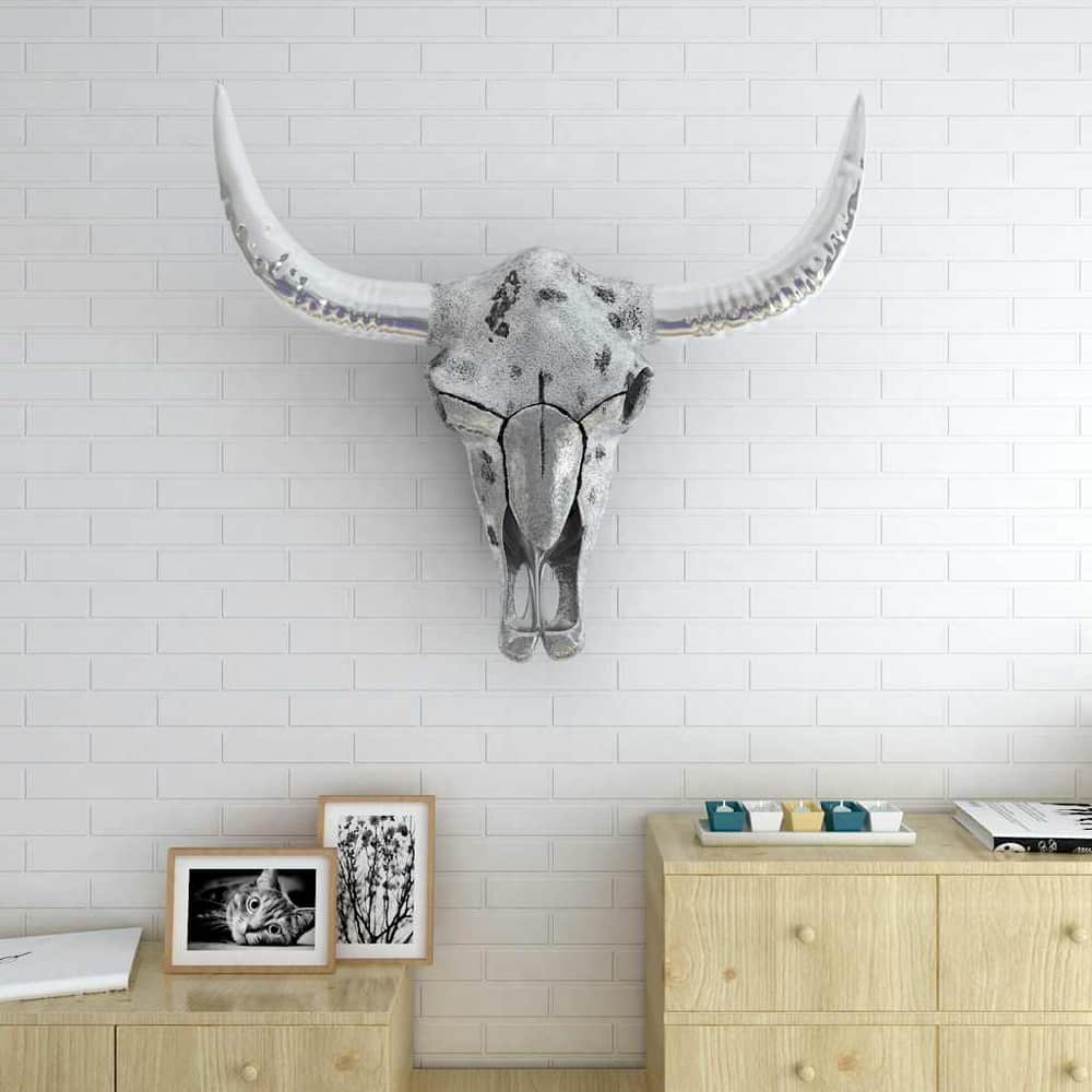 243483 vidaXL Skull Head Decoration Wall-Mounted Aluminium Silver 1