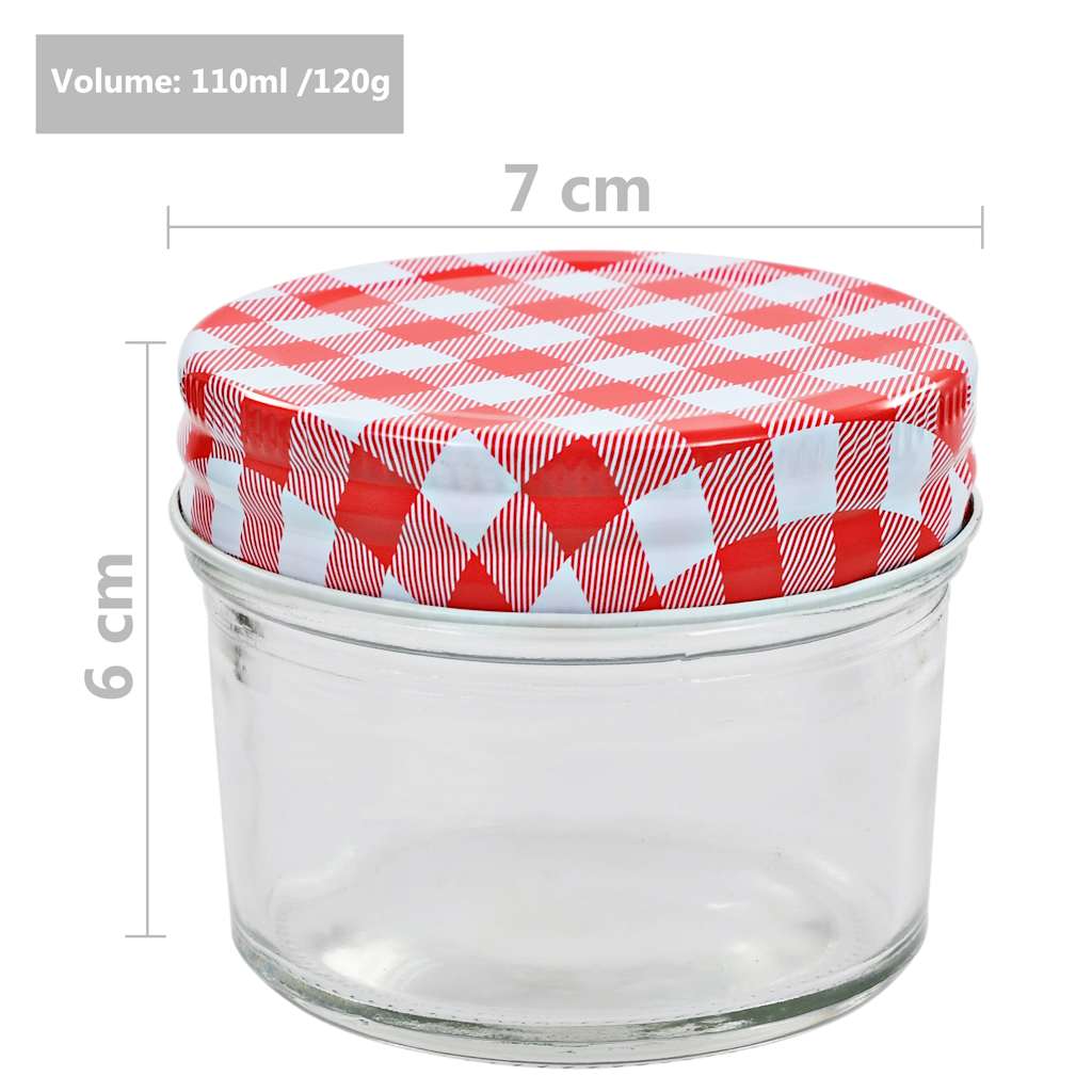 vidaXL Glass Jam Jars with White and Red Lids 48 pcs 110 ml 6
