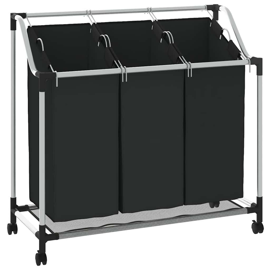 vidaXL Laundry Sorter with 3 Bags Black Steel 2