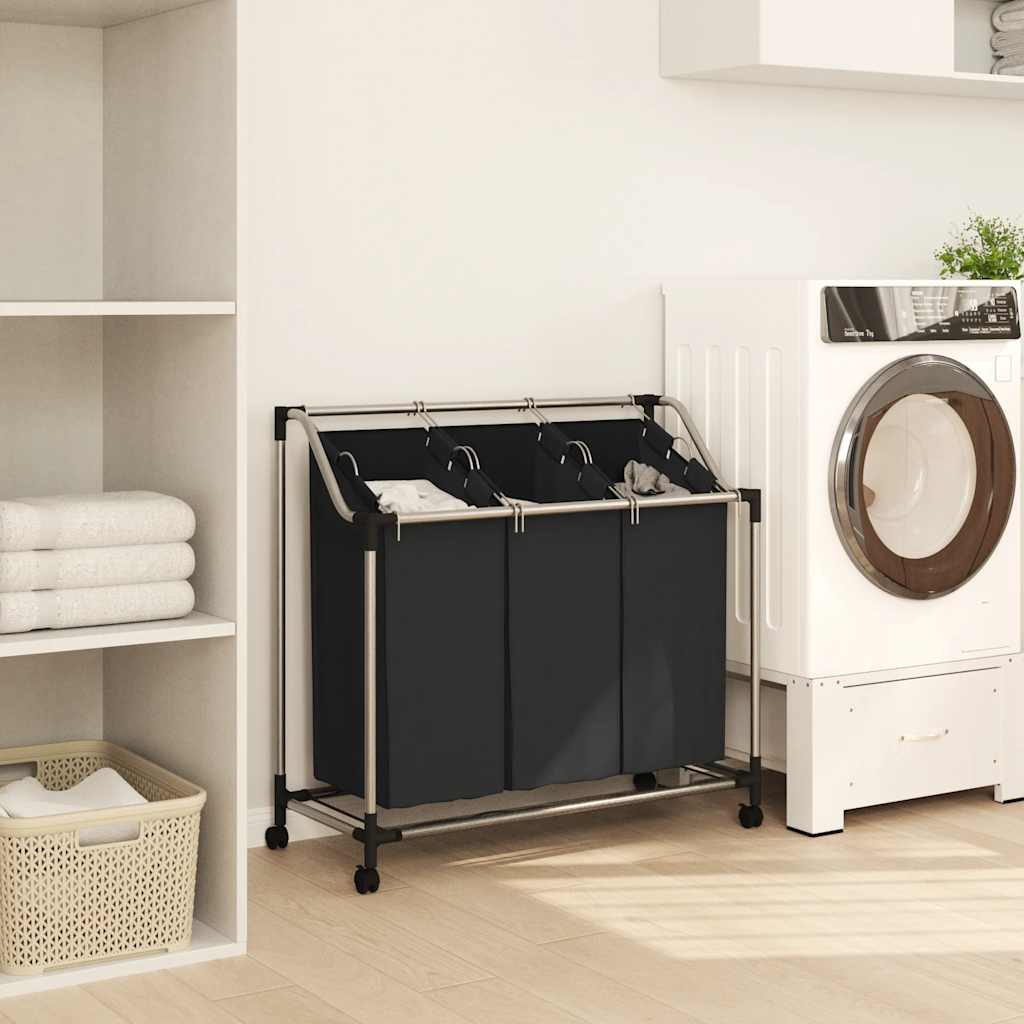 vidaXL Laundry Sorter with 3 Bags Black Steel 3