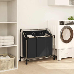 vidaXL Laundry Sorter with 3 Bags Black Steel 3
