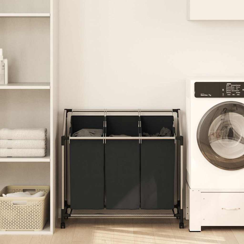 vidaXL Laundry Sorter with 3 Bags Black Steel 1